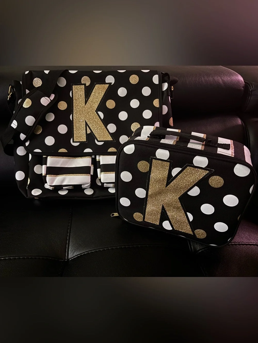 Justice Initial K Polka Dot Messenger Bag and Lunch Tote